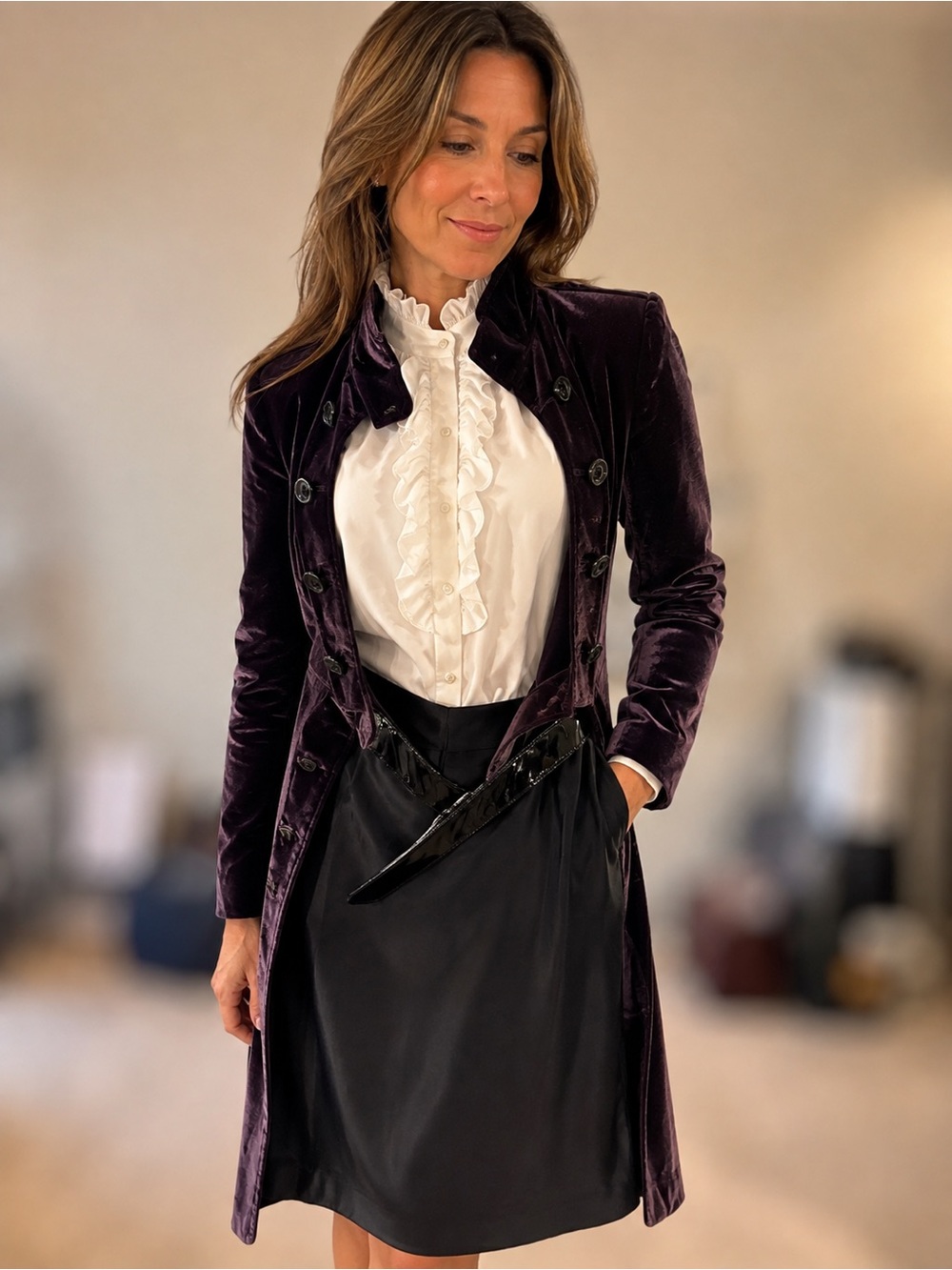 Women's Velvet Tailcoat Jacket in Deep Plum